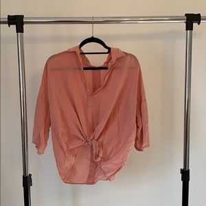 Tie front blouse | peach | Brandy Melville
